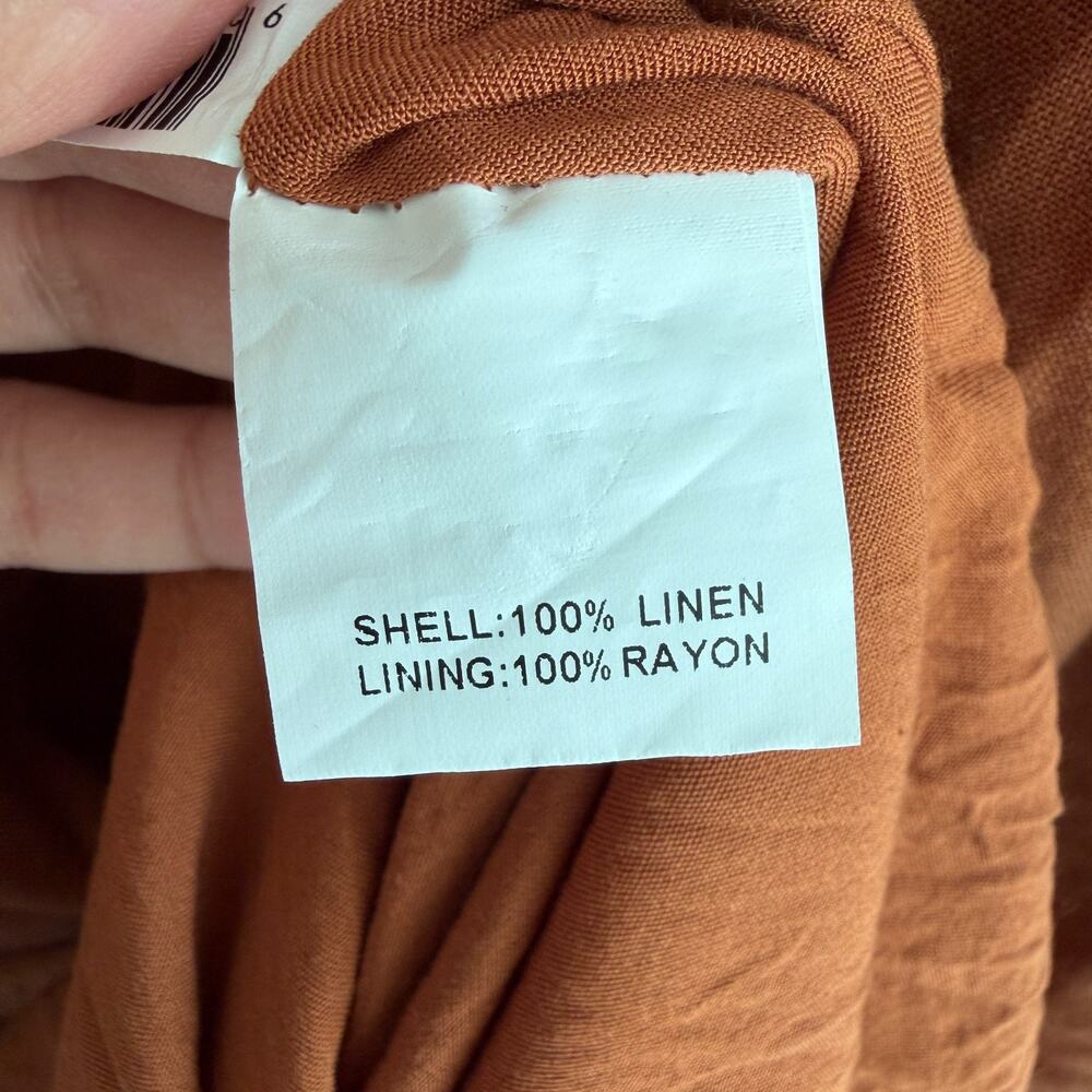 DISSH Linen Maxi Dress 6 Teracotta Minimalist Quiet Luxury Natural Earthy Boho - Picture 5 of 9
